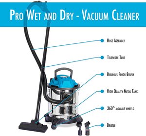 Nitaar Wet and Dry Vacuum Cleaner with annotations.